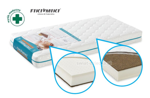 Materac do łóżeczka dziecięcego FIKI MIKI Latex / Pianka PUR / Kokos 120X60 CM Prestige Line Materac do łóżeczka dziecięcego FIKI MIKI Latex / Pianka PUR / Kokos 120X60 CM Prestige Line
