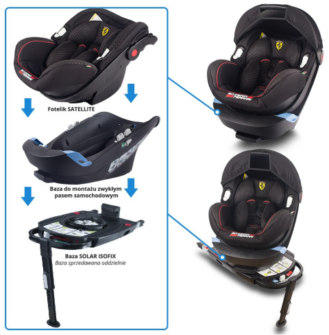 Satellite MIGO Ferrari Black nosidełko 0-13 kg + baza na pas samochodowy Satellite MIGO Ferrari Black nosidełko 0-13 kg + baza na pas samochodowy