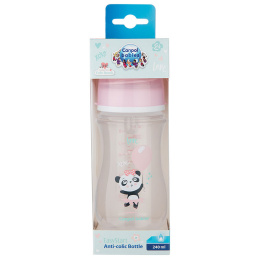 Canpol babies butelka szeroka antykolkowa 240ml PP EasyStart EXOTIC ANIMALS różowa