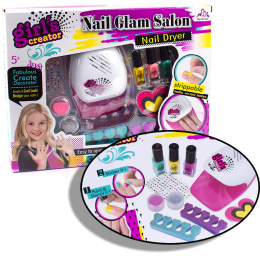 Mini salon kosmetyczny - Zabawka dla dziewczynek - Suszarka, lakiery, ozdoby na paznokcie