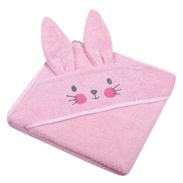 Ręcznik z kapturkiem, okrycie kąpielowe dla dziecka Animals 80x80 cm RÓŻOWE