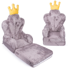 Fotelik pluszowy dla dziecka, rozkładany fotel dziecięcy - Szary Tron dla chłopca Prince