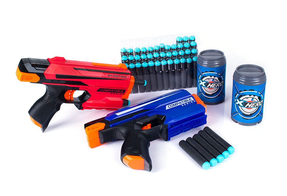 Pistolet na naboje piankowe 2w1 - Karabin, Kolt dziecięcy, Blaster 2w1, Zestaw strzałek 48 szt. oraz beczek Pistolet na naboje piankowe 2w1 - Karabin, Kolt dziecięcy, Blaster 2w1, Zestaw strzałek 48 szt. oraz beczek