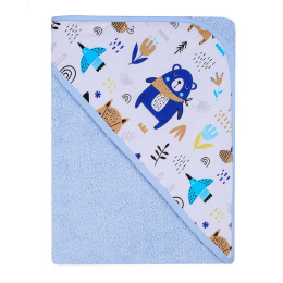 Ręcznik z kapturkiem, okrycie kąpielowe dla dziecka 80x80 cm bawełna wzór NIEBIESKI Zwierzątka