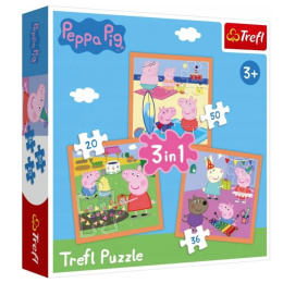Trefl Puzzle 3w1 | Pomysłowa Świnka Peppa, puzzle z motywem bajki Świnka Peppa