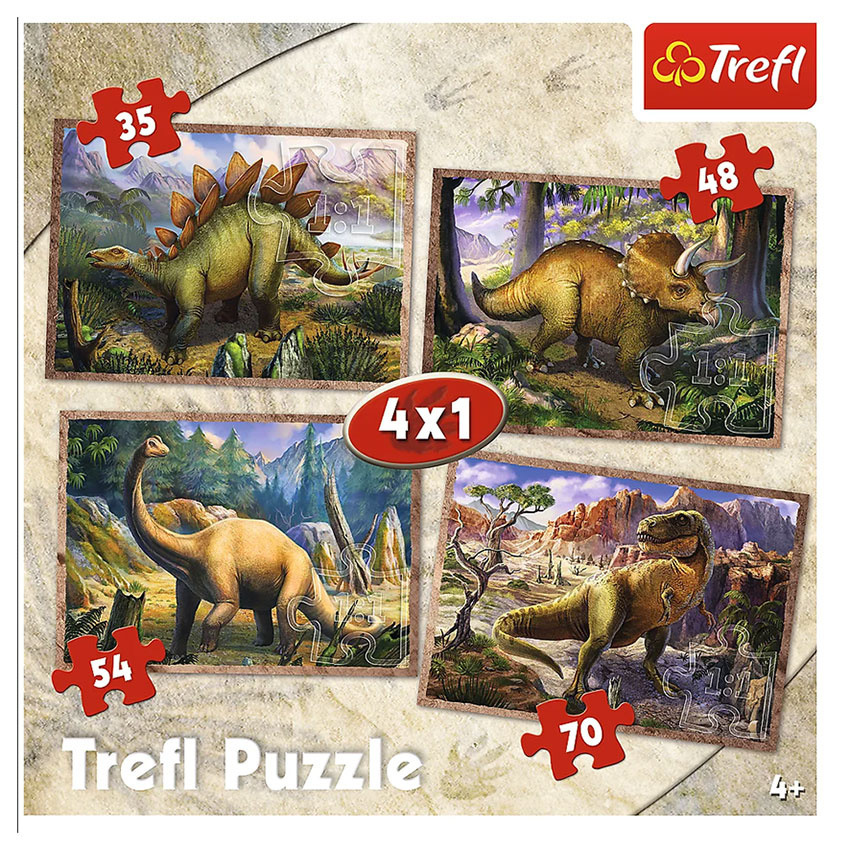 Trefl Puzzle 4w1 | Dinozaury, puzzle z motywem dinozaurów