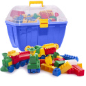 plastikowe klocki do budowania dla dziecka w kuferku na kółkach