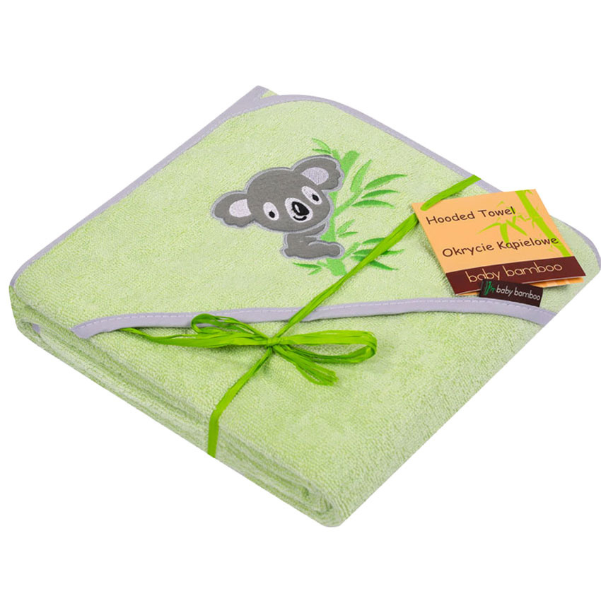 Ręcznik z kapturkiem, bambusowe okrycie kąpielowe dla dziecka 100x100 cm HAFT BABY BAMBOO Koala zielony Ręcznik z kapturkiem, bambusowe okrycie kąpielowe dla dziecka 100x100 cm HAFT BABY BAMBOO Koala zielony