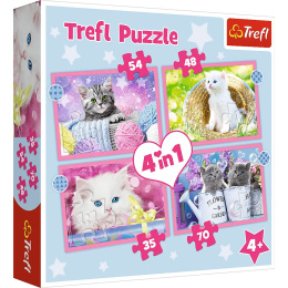 Trefl Puzzle 4w1 | Zabawne kotki, puzzle z motywem kotków 207 el.