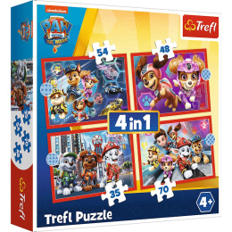 Trefl Puzzle 4w1 | Psi Patrol w mieście, puzzle z motywem bajki PSI PATROL