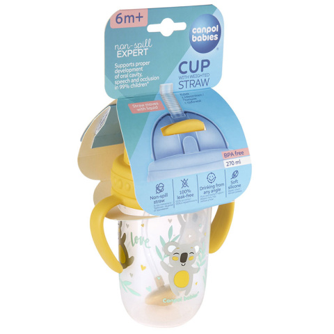 Canpol babies Kubek niekapek ze składaną rurką silikonową z odważnikiem 270 ml Żółty Canpol babies Kubek niekapek ze składaną rurką silikonową z odważnikiem 270 ml Żółty