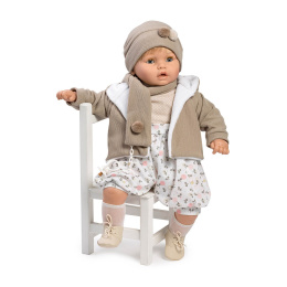 Lalka hiszpańska Chłopczyk w modnym ubranku ze smoczkiem Mówiąca, Pachnąca Wanilią 62 cm