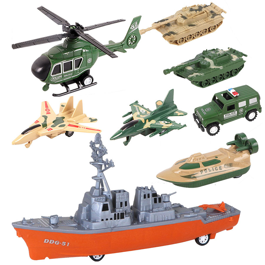 Zestaw militarny, Zabawa w Wojsko dla dziecka - Pojazdy Militarne z napędem, Czołgi, Helikoptery 12 el.