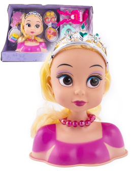 Lalka księżniczka z koroną, głowa do zabawy w fryzjera z akcesoriami do stylizacji