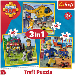 Trefl Puzzle 3w1 | Strażak Sam w akcji, puzzle z motywem bajkowym