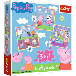 Trefl Puzzle 3w1 | Zabawy w szkole, puzzle z motywem bajki Świnka Peppa