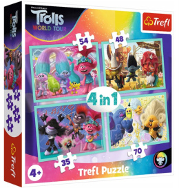 Trefl Puzzle 4w1 | Trasa koncertowa Trolli, puzzle z motywem bajkowym