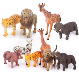 Duży zestaw figurki zwierzątek Safari ZOO żyrafa, słoń, tygrys, hipopotam, lew, zebra