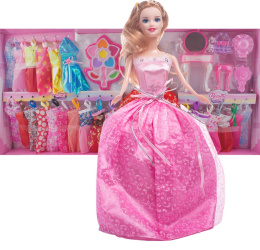 Lalka modelka w balowej sukni - duży zestaw z ubrankami