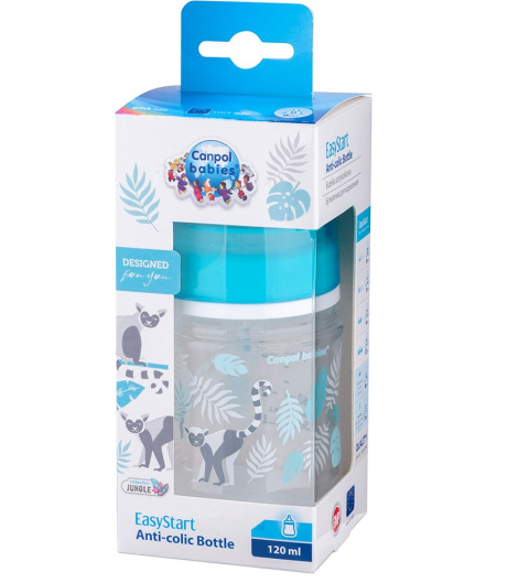 Canpol babies butelka szeroka antykolkowa 120ml PP EasyStart JUNGLE szara Canpol babies butelka szeroka antykolkowa 120ml PP EasyStart JUNGLE szara