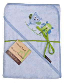 Ręcznik z kapturkiem, bambusowe okrycie kąpielowe dla dziecka 100x100 cm HAFT BABY BAMBOO sowy niebieskie