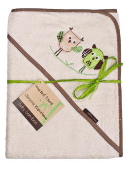 Ręcznik z kapturkiem, bambusowe okrycie kąpielowe dla dziecka 100x100 cm HAFT BABY BAMBOO sowy ecru