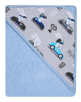 Ręcznik z kapturkiem, okrycie kąpielowe dla dziecka 80x80 cm bawełna wzór NIEBIESKI autka