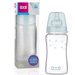 Butelka szklana antykolkowa Lovi 250ml - Butelka dla niemowlaka + smoczek 3m+ DIAMOND GLASS BOTANIC