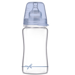 Butelka szklana antykolkowa Lovi 250ml - Butelka dla niemowlaka + smoczek 3m+ BABY SHOWER BOY