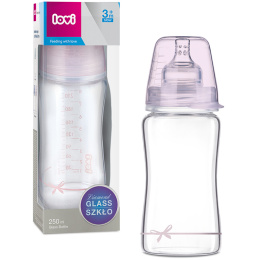 Butelka szklana antykolkowa Lovi 250ml - Butelka dla niemowlaka + smoczek 3m+ BABY SHOWER GIRL