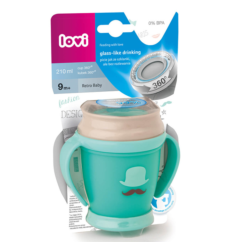 LOVI kubek niekapek 360 mini 210 ml 9+ RETRO BOY MIĘTOWY LOVI kubek niekapek 360 mini 210 ml 9+ RETRO BOY MIĘTOWY